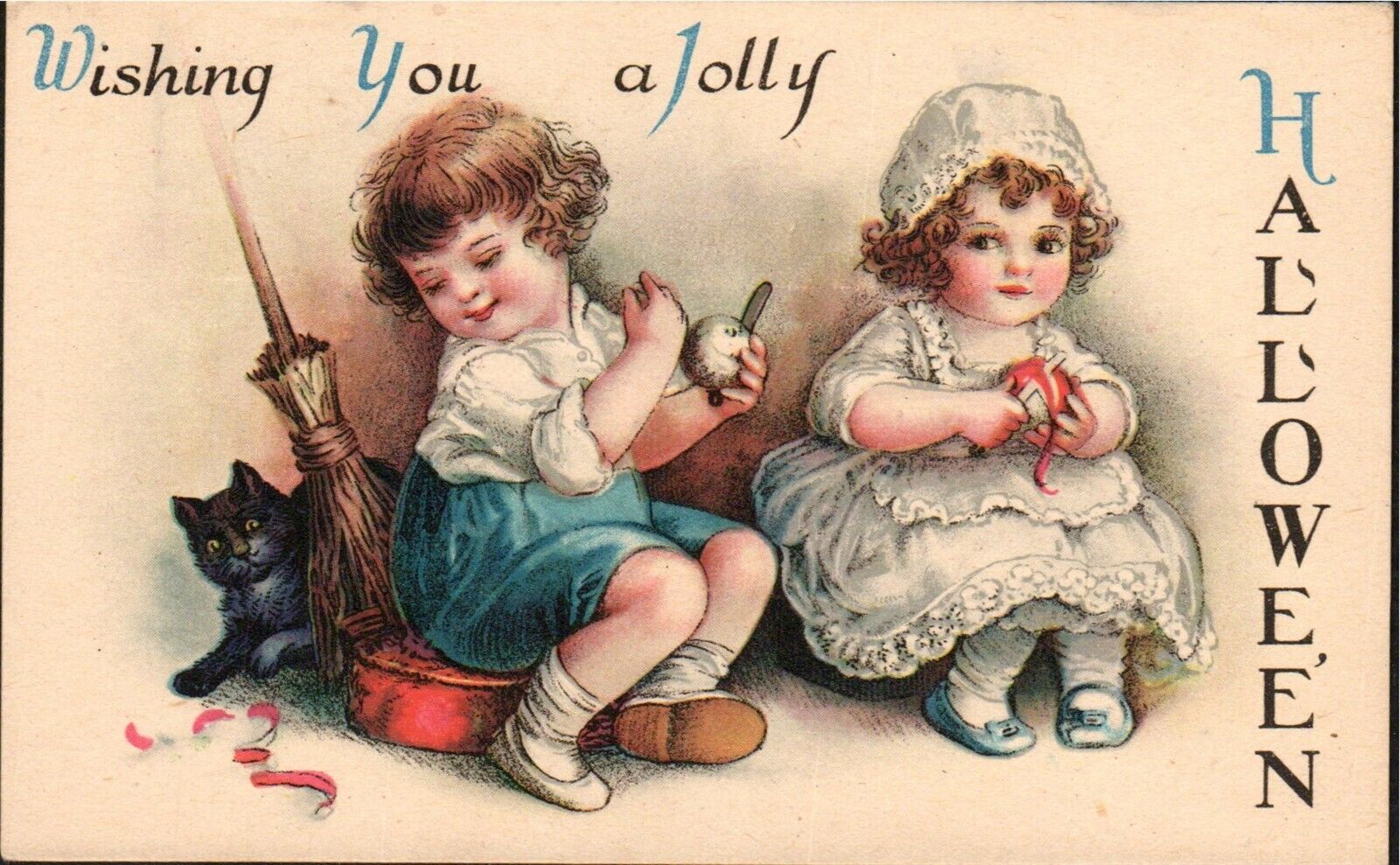Postcard Halloween Ellen Clapsaddle Wolf 21 Wishing You a Jolly Halloween C-1910
