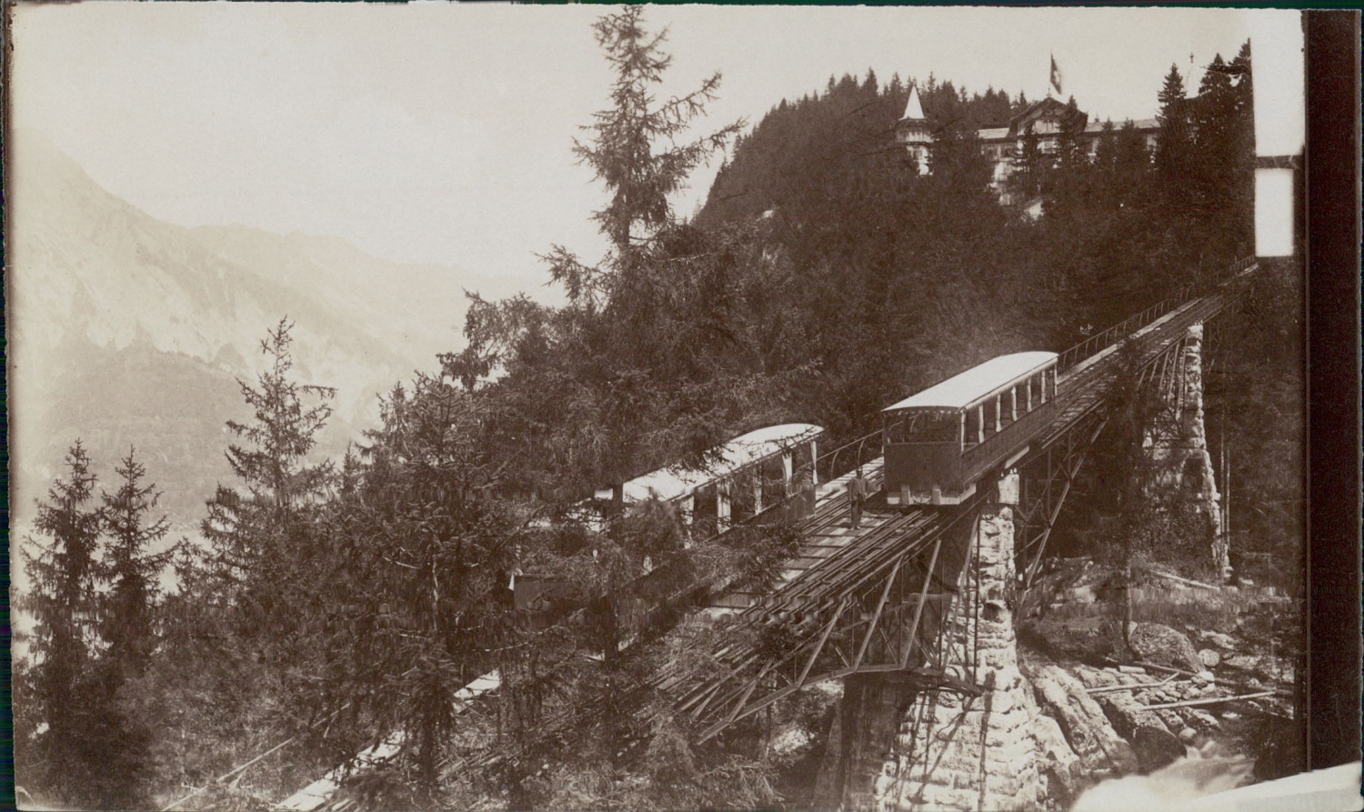 Adolphe Braun, Switzerland, Giesbach Railway and Grandhotel circa 1875, vintage 