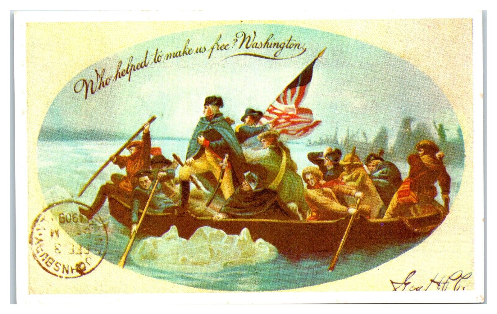 Postcard - Who Helped to Make Us Free? Washington Crossing Delaware