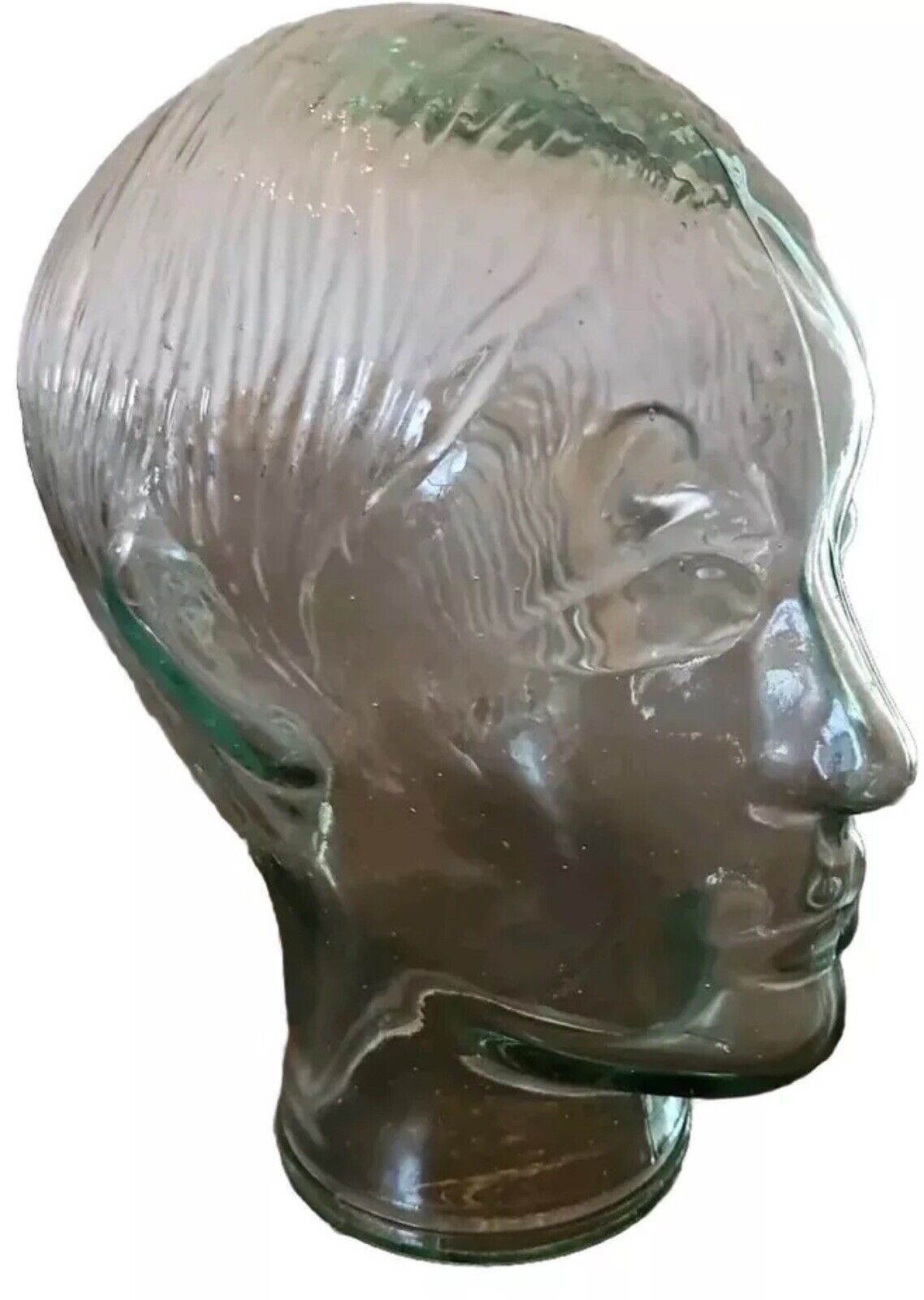 Vintage Clear See Through Glass Mannequin Textured Head  Wig Hat Store Display