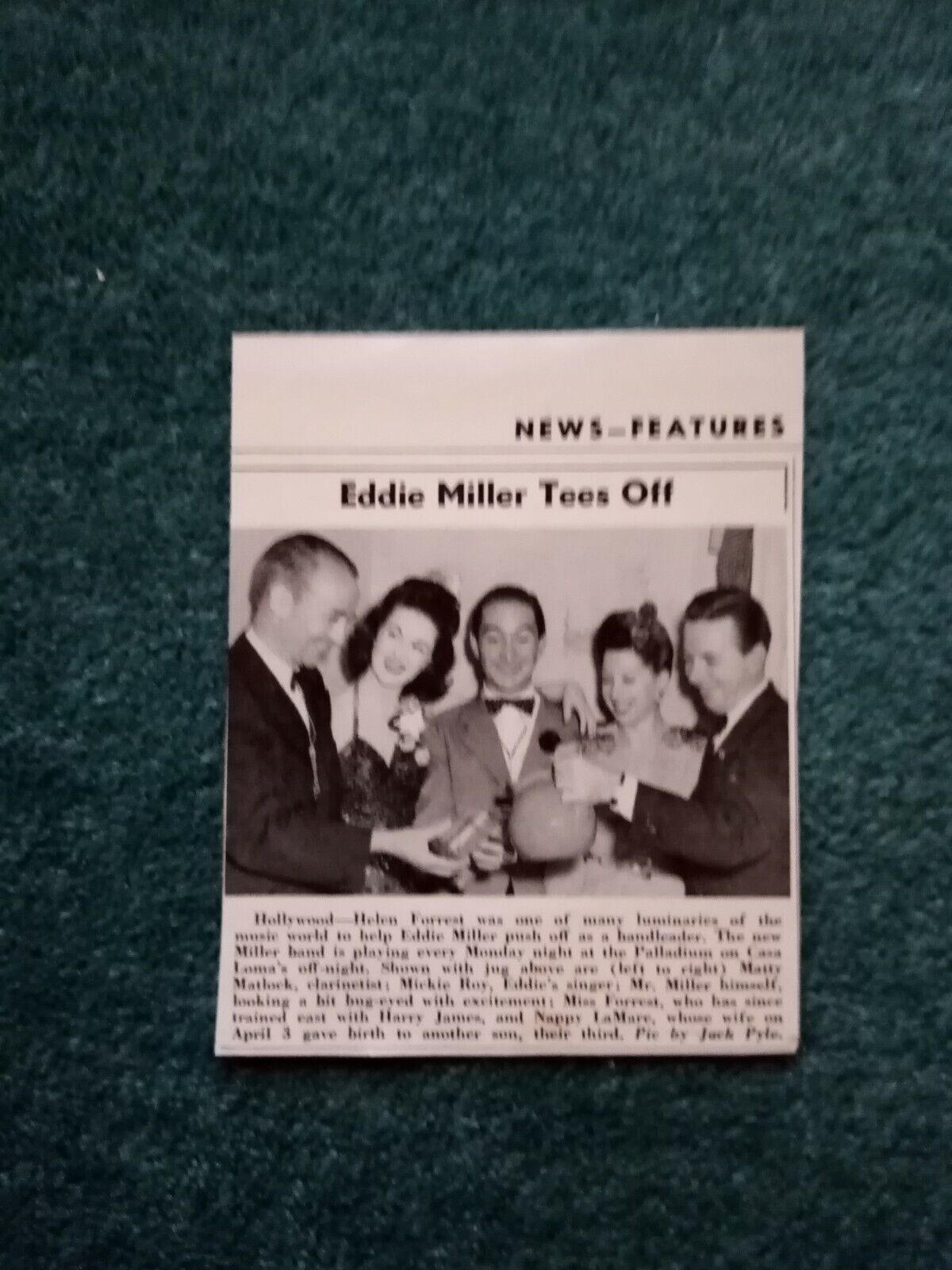 B1y Ephemera 1943 jazz picture Helen forrest Eddie Miller matty matlock 