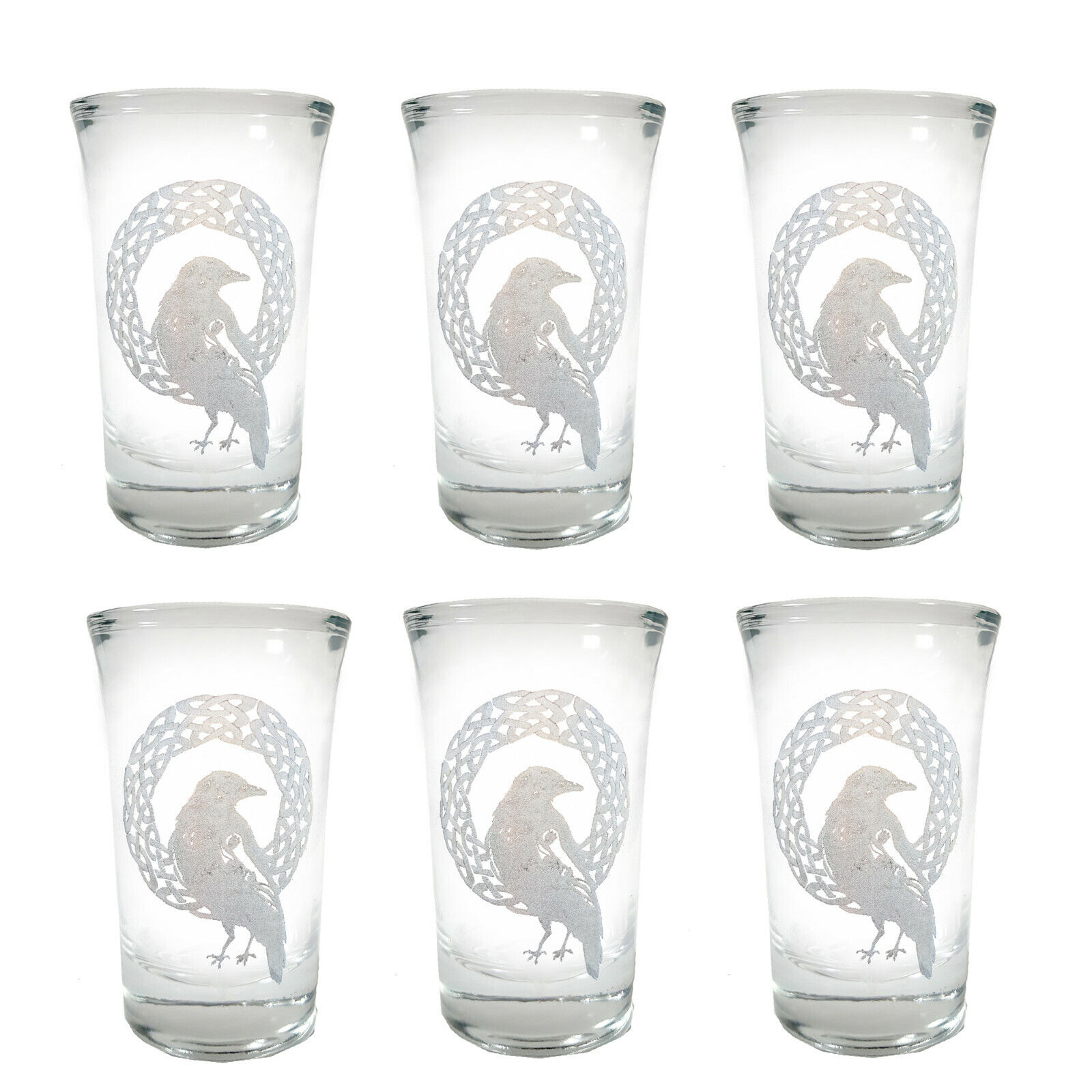 Celtic Raven Shot Glass Set of 6, Free Personalized  Engraving, 1.5oz Engraved