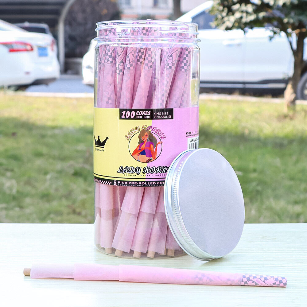 LADY HORNET 102 Organic King Size Pink Cone Cigarette Rolling Paper W/Filter Tip