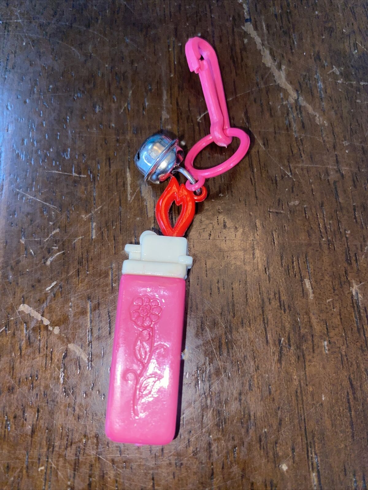 Vintage 1980s Plastic Bell Charm Pink Lighter For 80s Charm Necklace