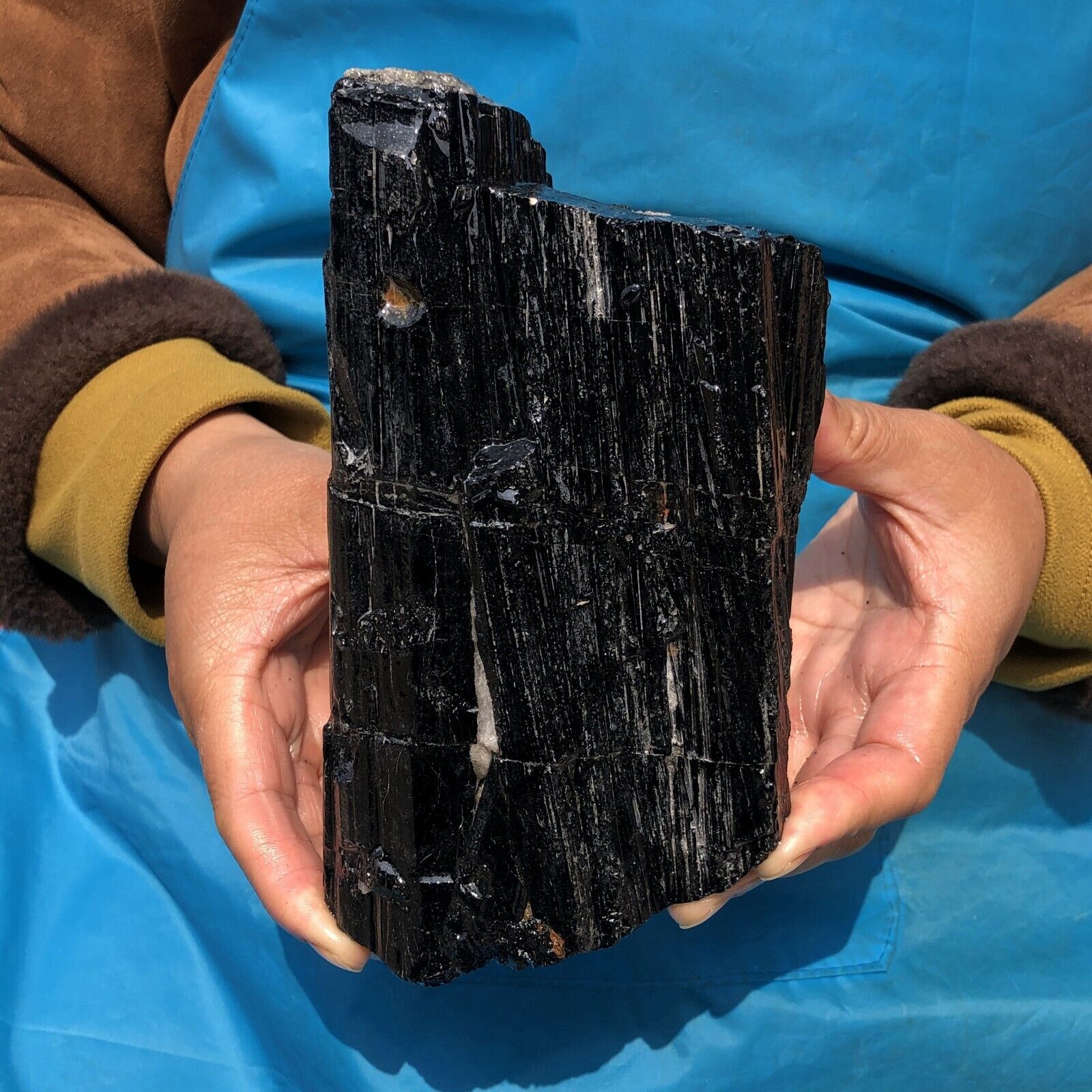 4.04LB  Large Natural Black Tourmaline Crystal Gemstone Rough Mineral Specimen
