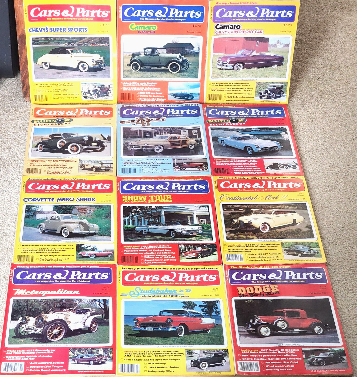 1981 Cars & Parts Lot of 12 Magazine Lot Complete Full Year Vintage Automobile