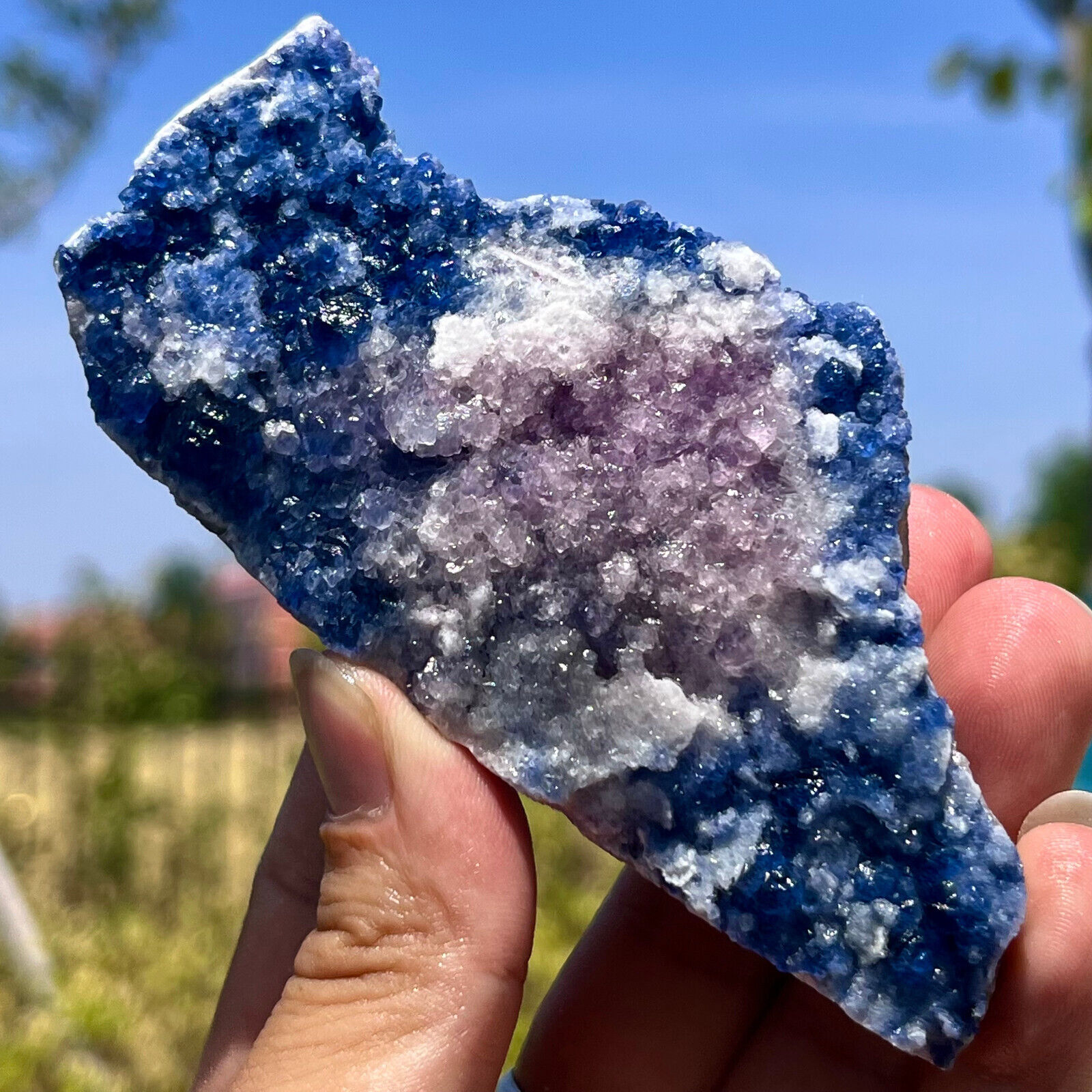 169G Natural blue cubic fluorite crystal cluster mineral sample/China