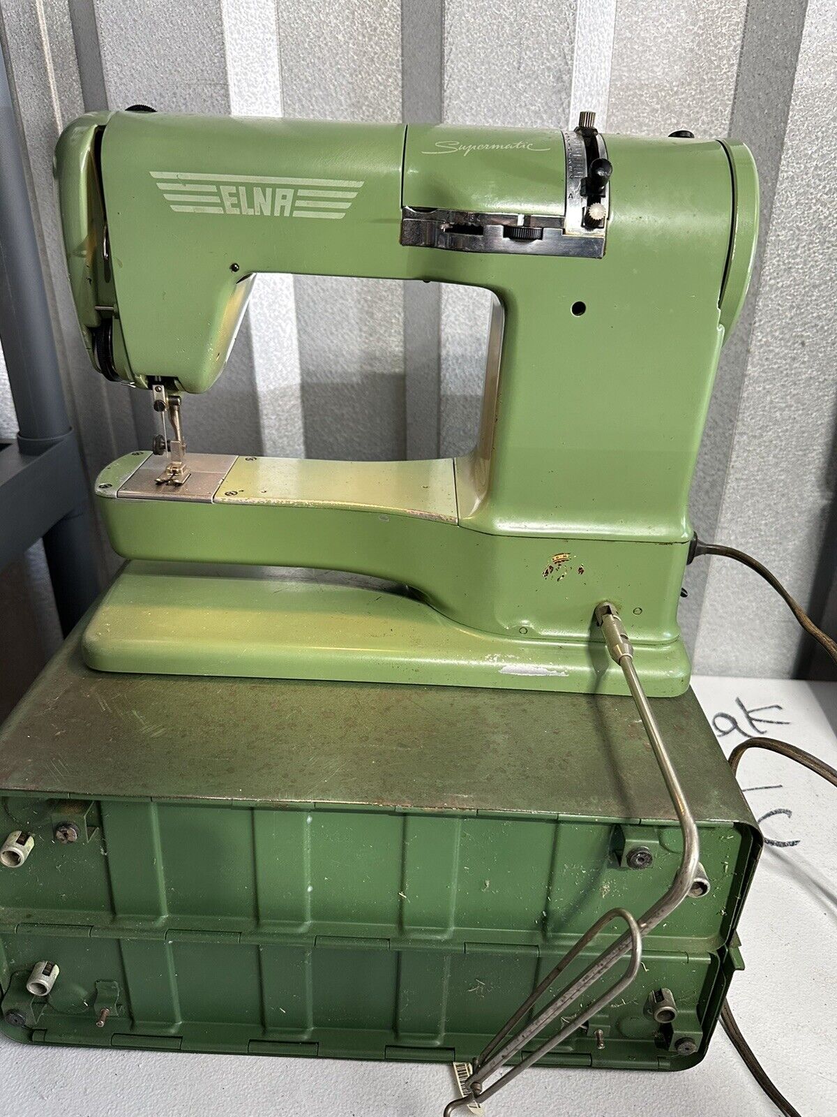 Vintage ELNA Supermatic Sewing Machine Military Green  with case