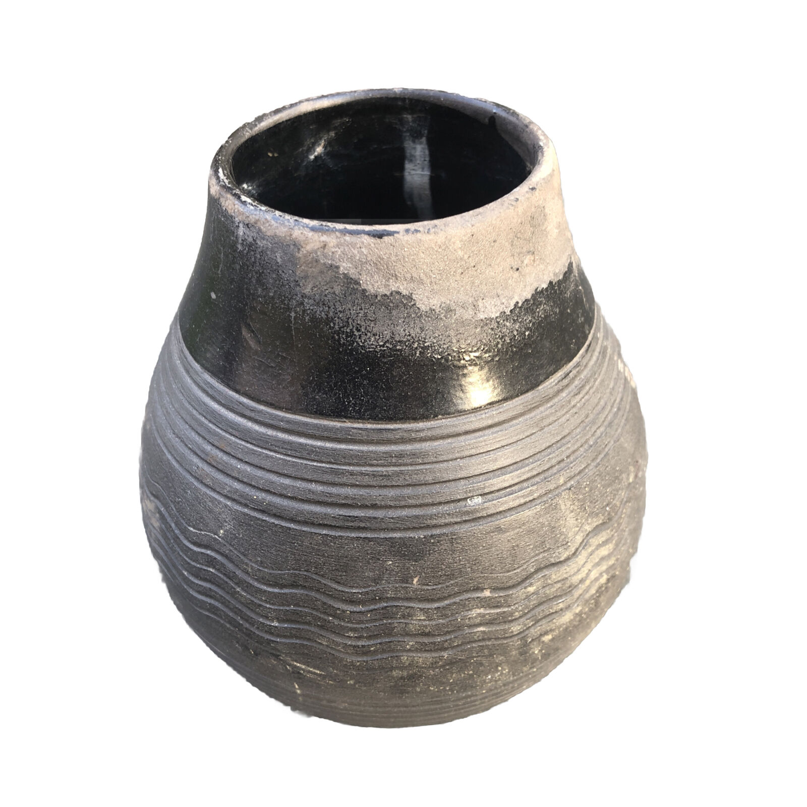 Vintage Native American Mexican Black Glazed Pottery Vase 5”