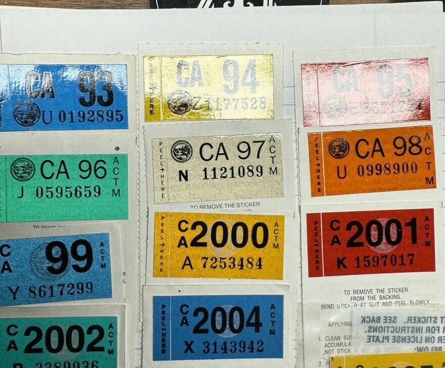 Ca Registration Year Tag 1993-2004 Missing 2003 2005 Lot Of 11