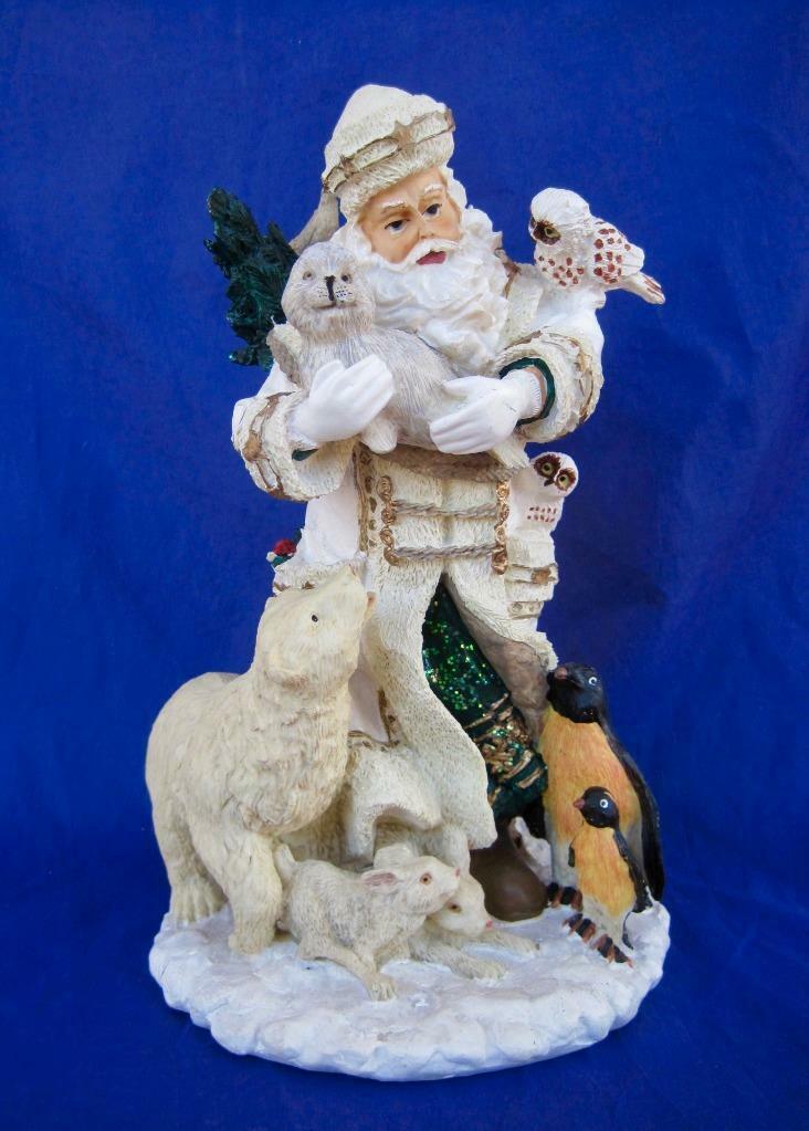 Cedar Creek Collection Kirklands White Santa with Animals Figurine Original Box