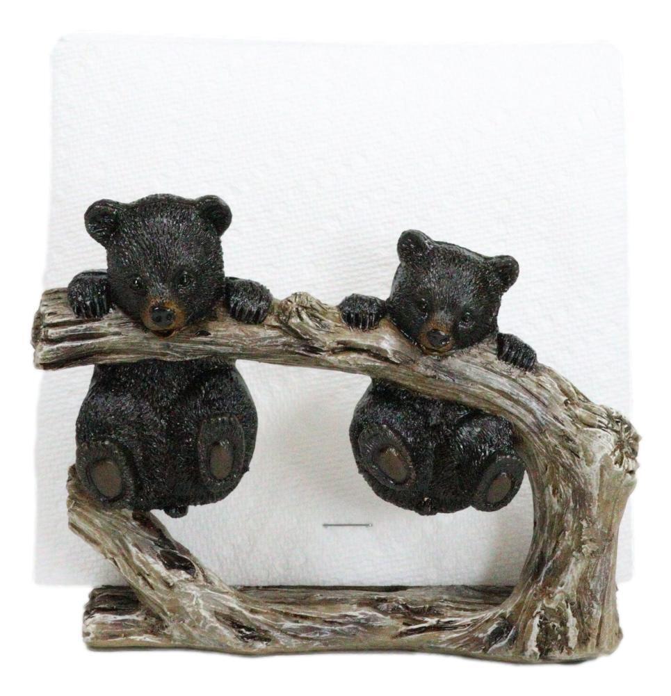 Ebros Rustic Forest 2 Black Bear Cubs Hanging On Tree Branch Napkin Holder
