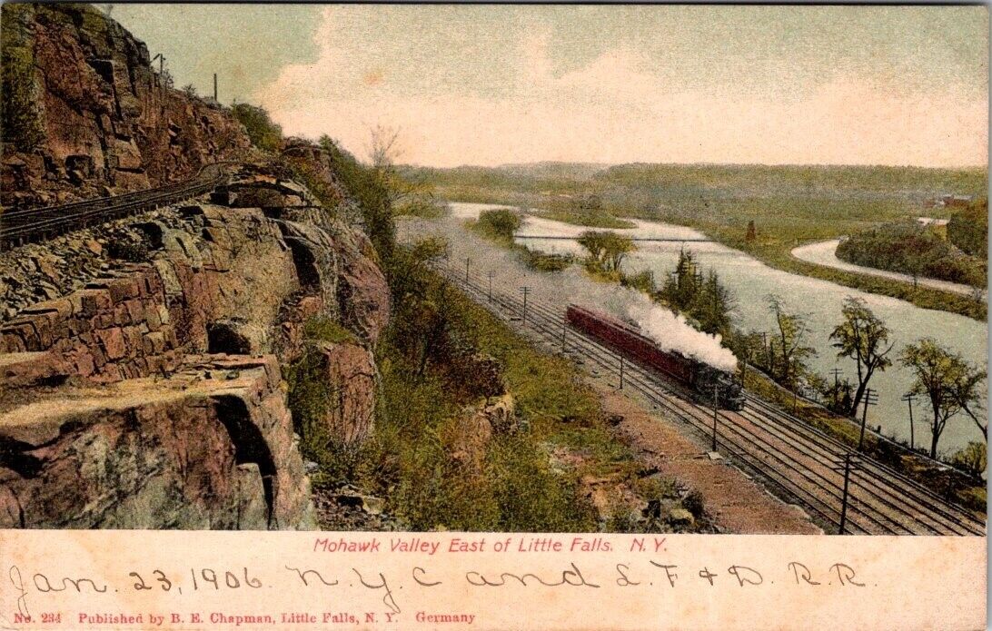 Little Falls, NY, N.Y.C. Train, Mohawk River, Post Card, c1906 #1897
