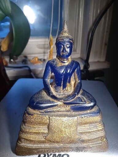 Blue And Gold Glittered 5.5” Tall Buddah Statue 3RR 00412 