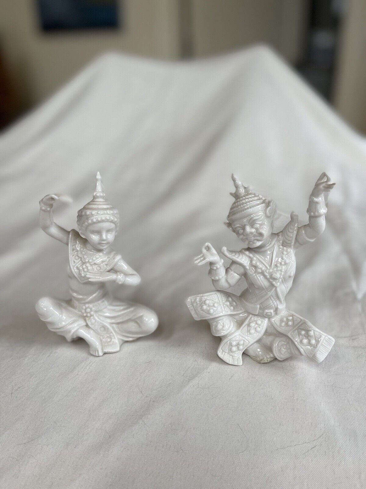 Exquisite Pair of Lenwile Verithin Porcelain Thai Dancer Figurines