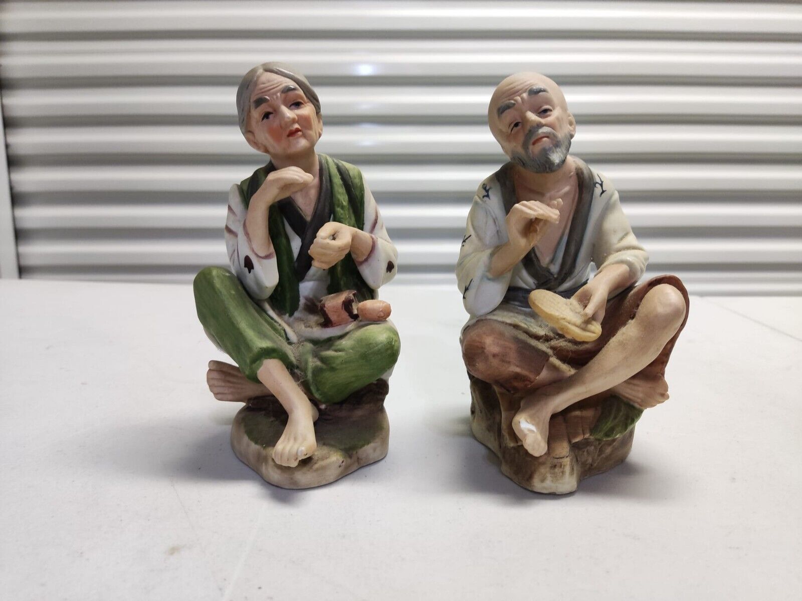 Vintage Homco Old Man & Woman Asian Couple Set of 2 Porcelain Figurines
