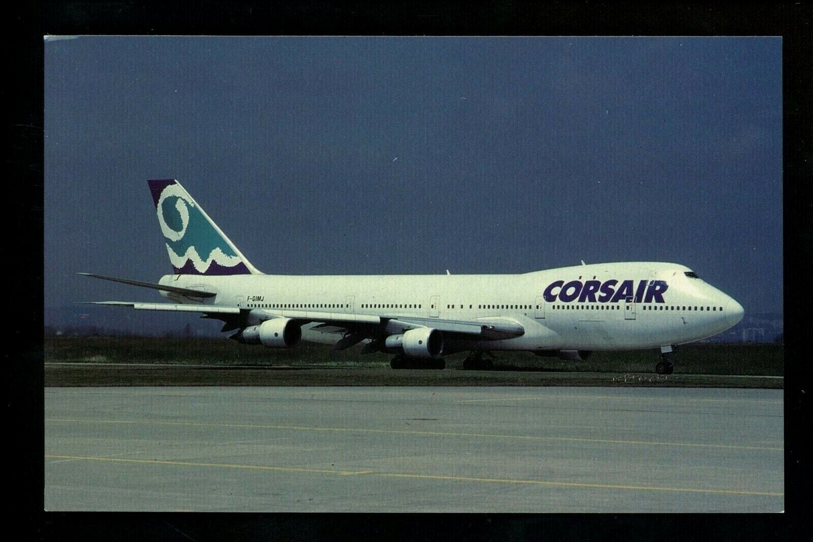 Aviation airplane chrome postcard Airlines Corse Air Boeing B-747 Paris France