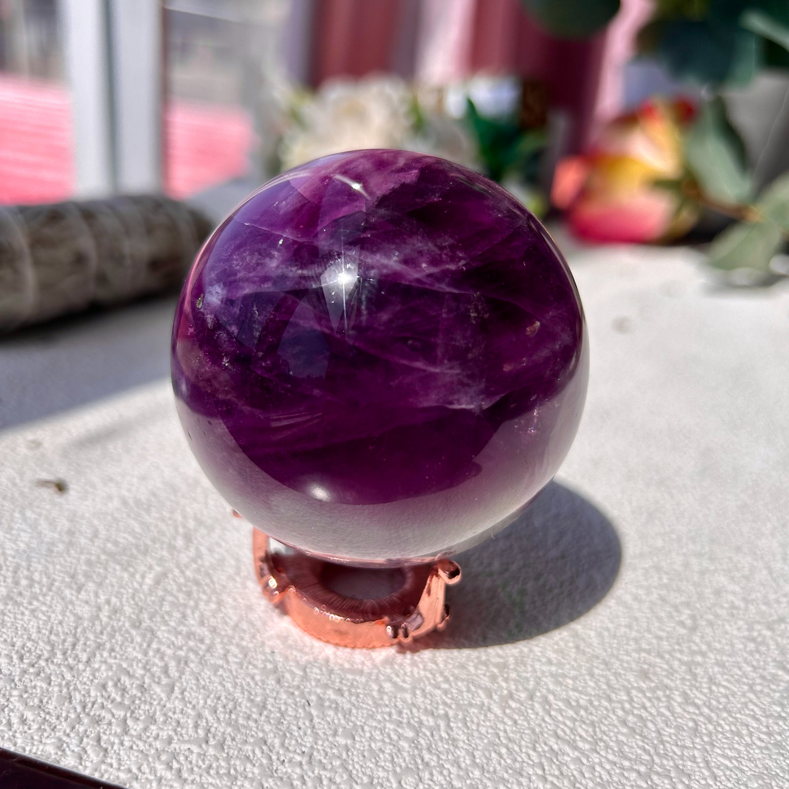440g Amazing Purple Fluorite Ball Quartz Crystal Healing Sphere 3th 64mm