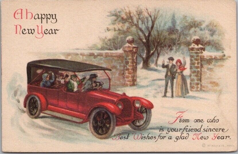 Vintage 1917 WOLF Happy New Year Postcard Automobile / Un-Signed CLAPSADDLE