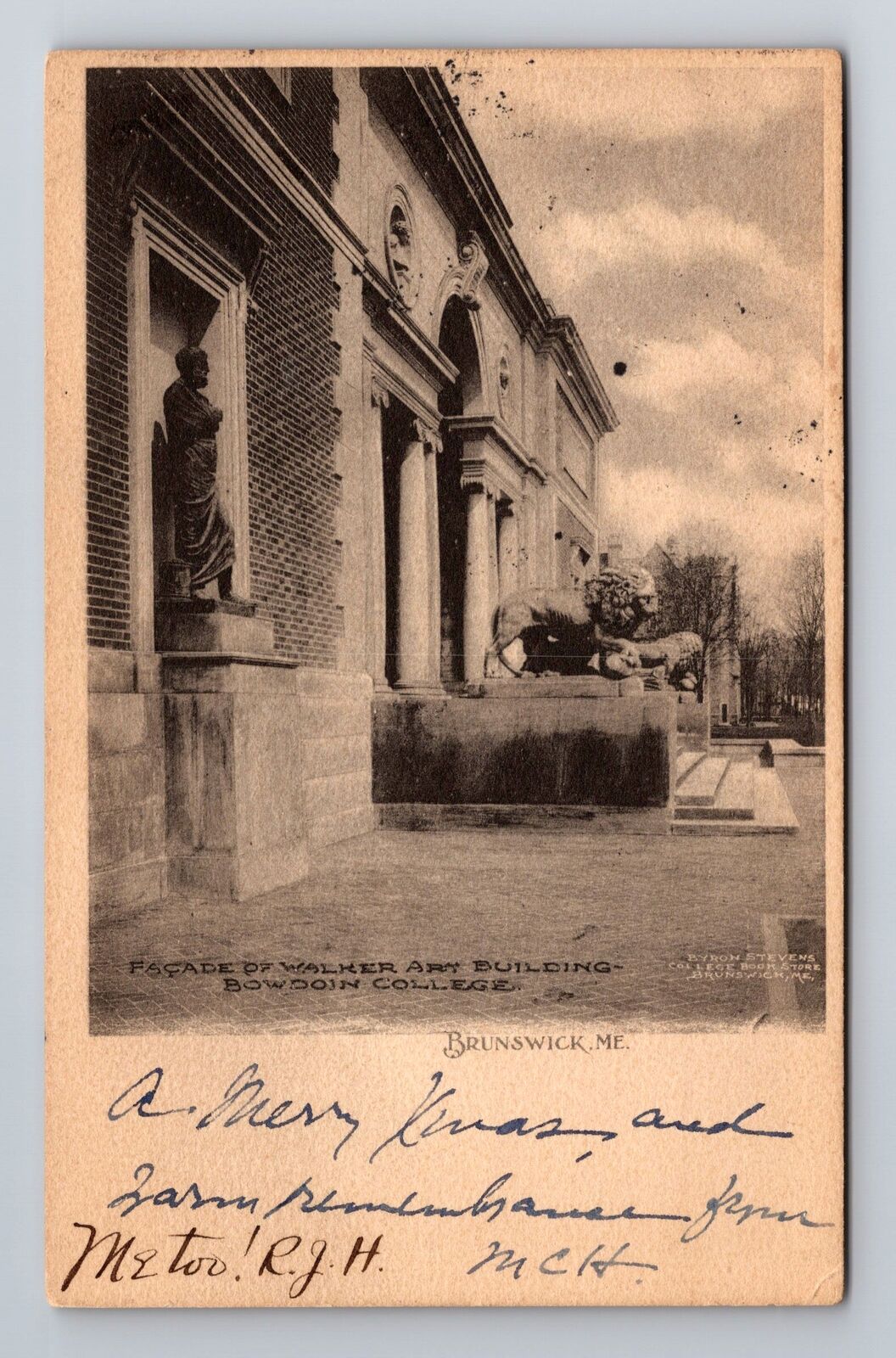 Brunswick ME-Maine, Bowdoin College, Walker Art Building, Vintage c1905 Postcard