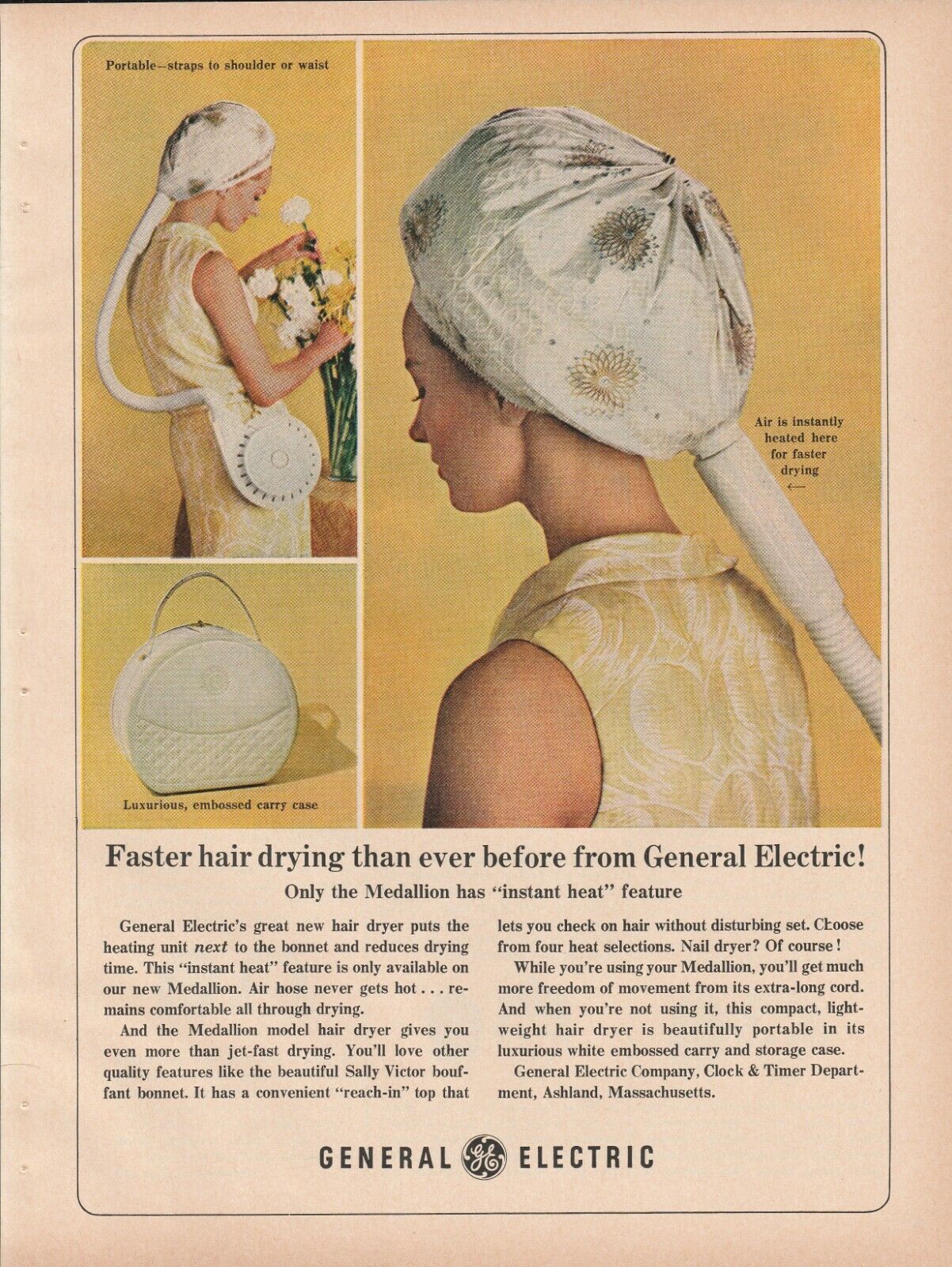 1964 General Electric Print Ad 1960s Faster Hair Drying Than Ever Before
