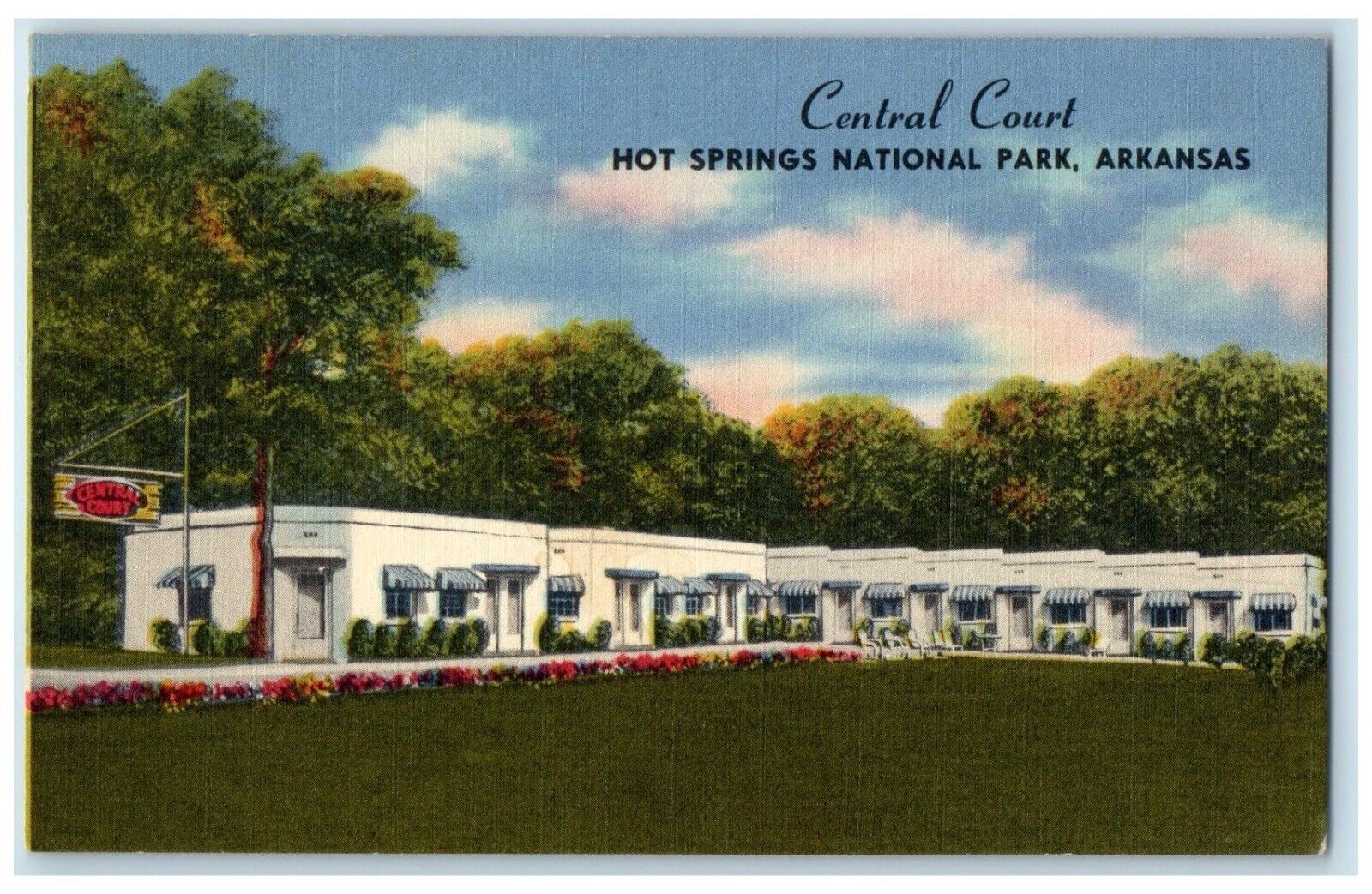 c1930's Central Court Hot Springs National Park Arkansas AR Vintage Postcard