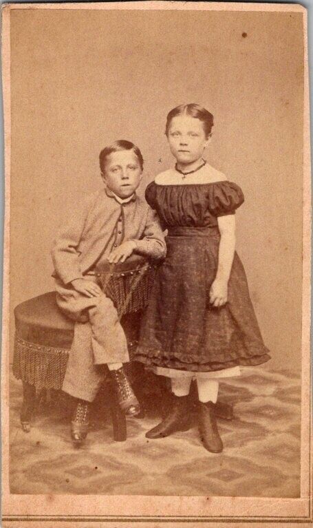 Two Handsome Children, Fancy Dress, Necklace, c1860s, CDV Photo, #2575