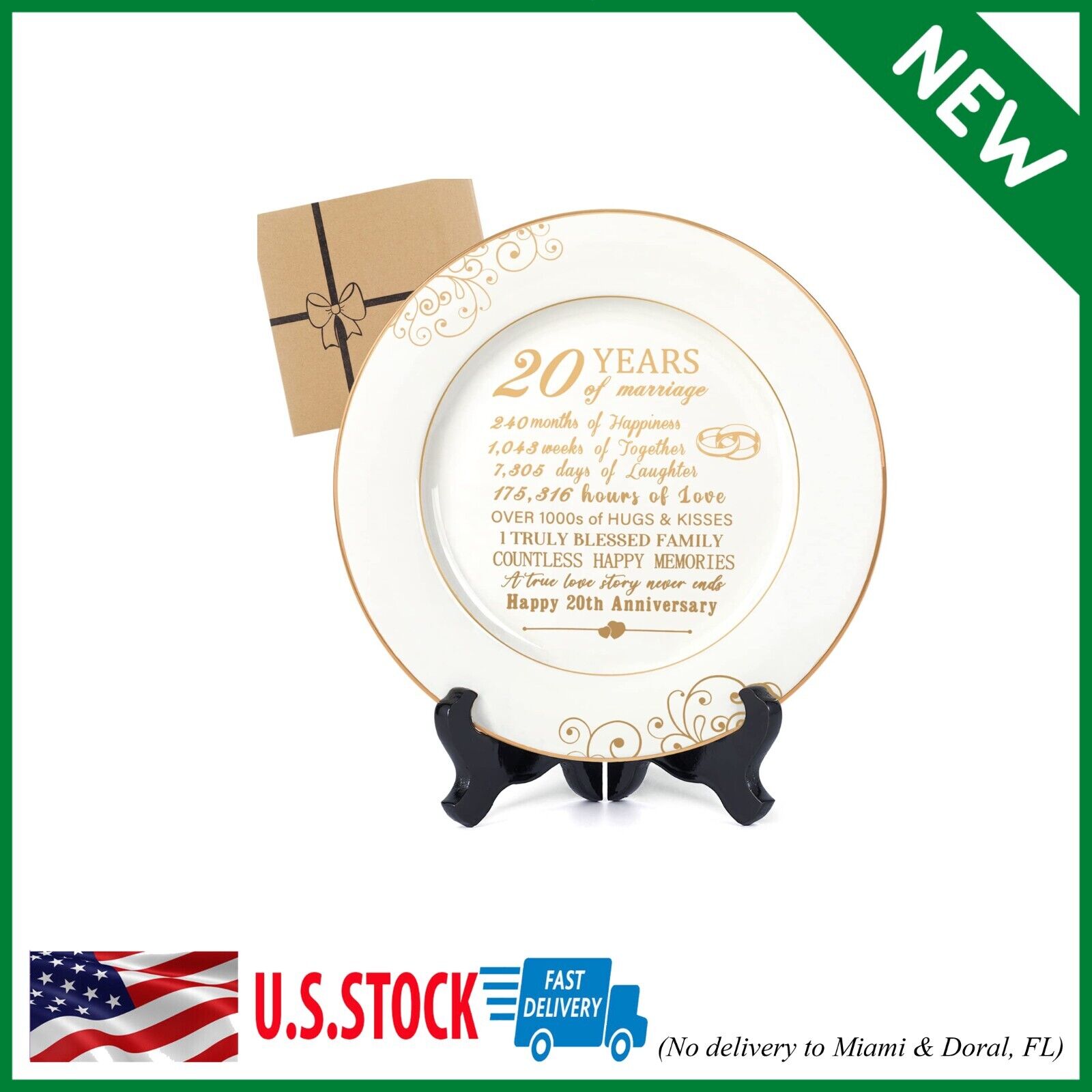 20th Anniversaty Plate with 24k Gold Foil-20th Anniversary Wedding Gifts for Wif