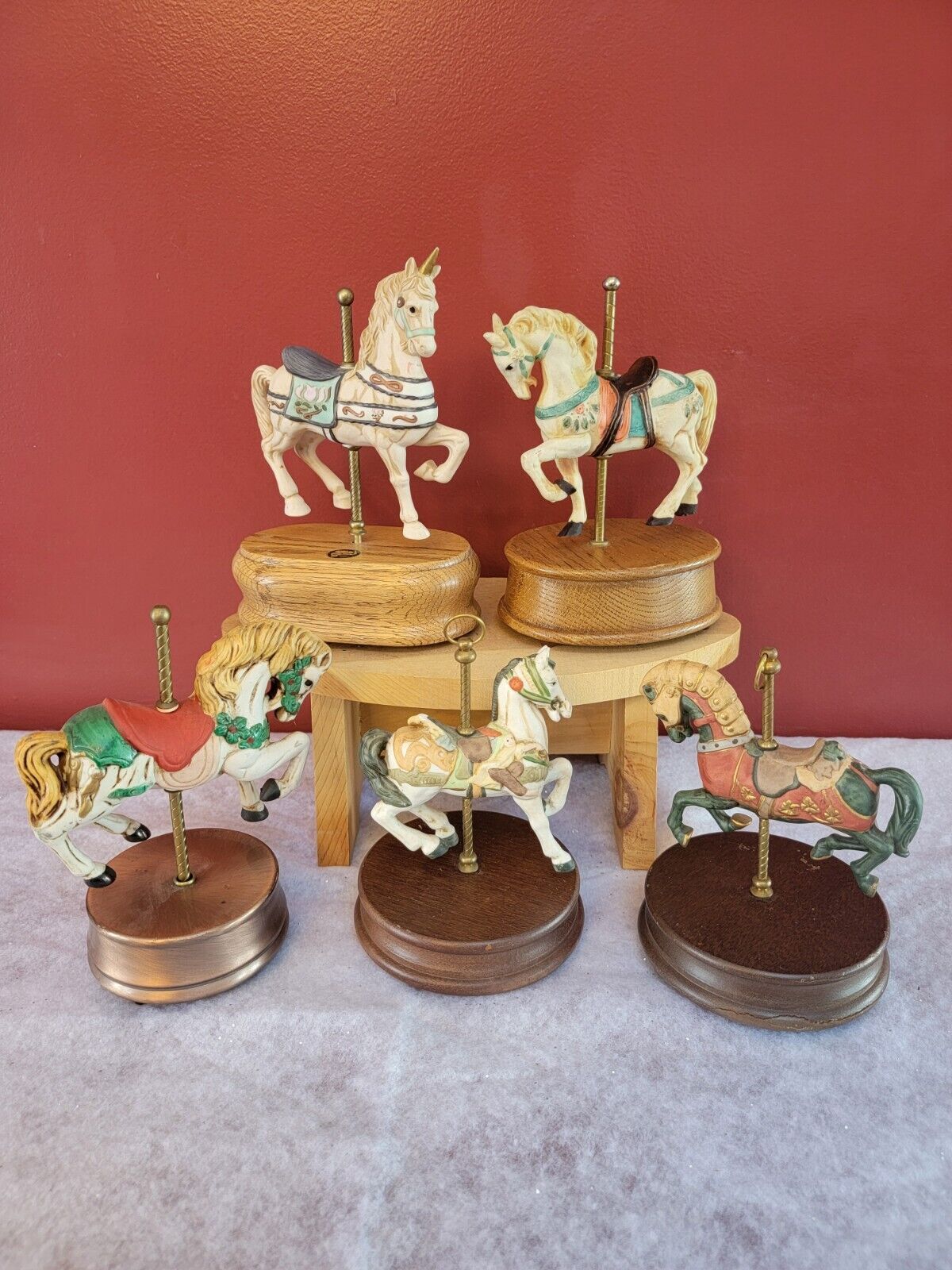 Set Of (5) Vintage 1970\'s Musical Carousel Horses