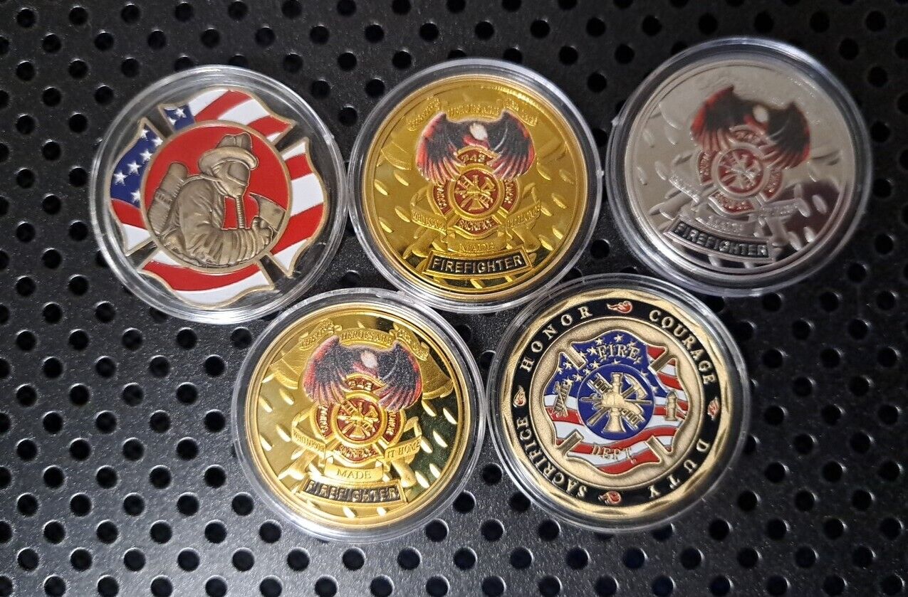 Lot Of 5 Fire Fight Commemorative Coins RARE .#Z126