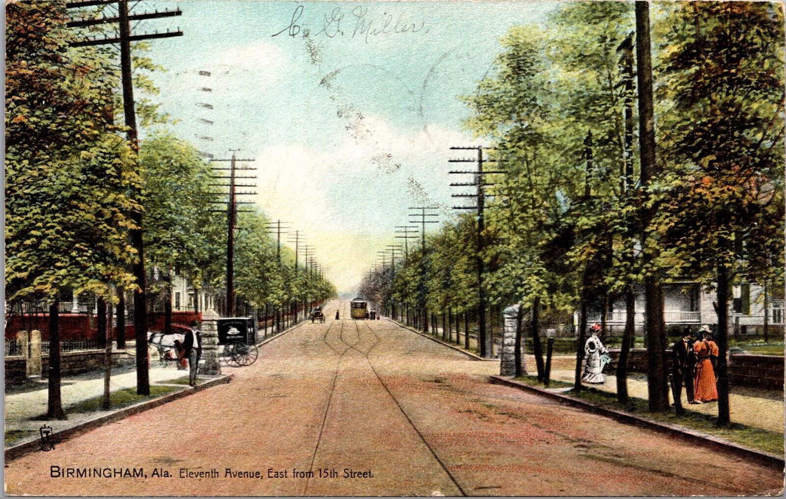 Postcard Eleventh Avenue East from 15th Street in Birmingham, Alabama