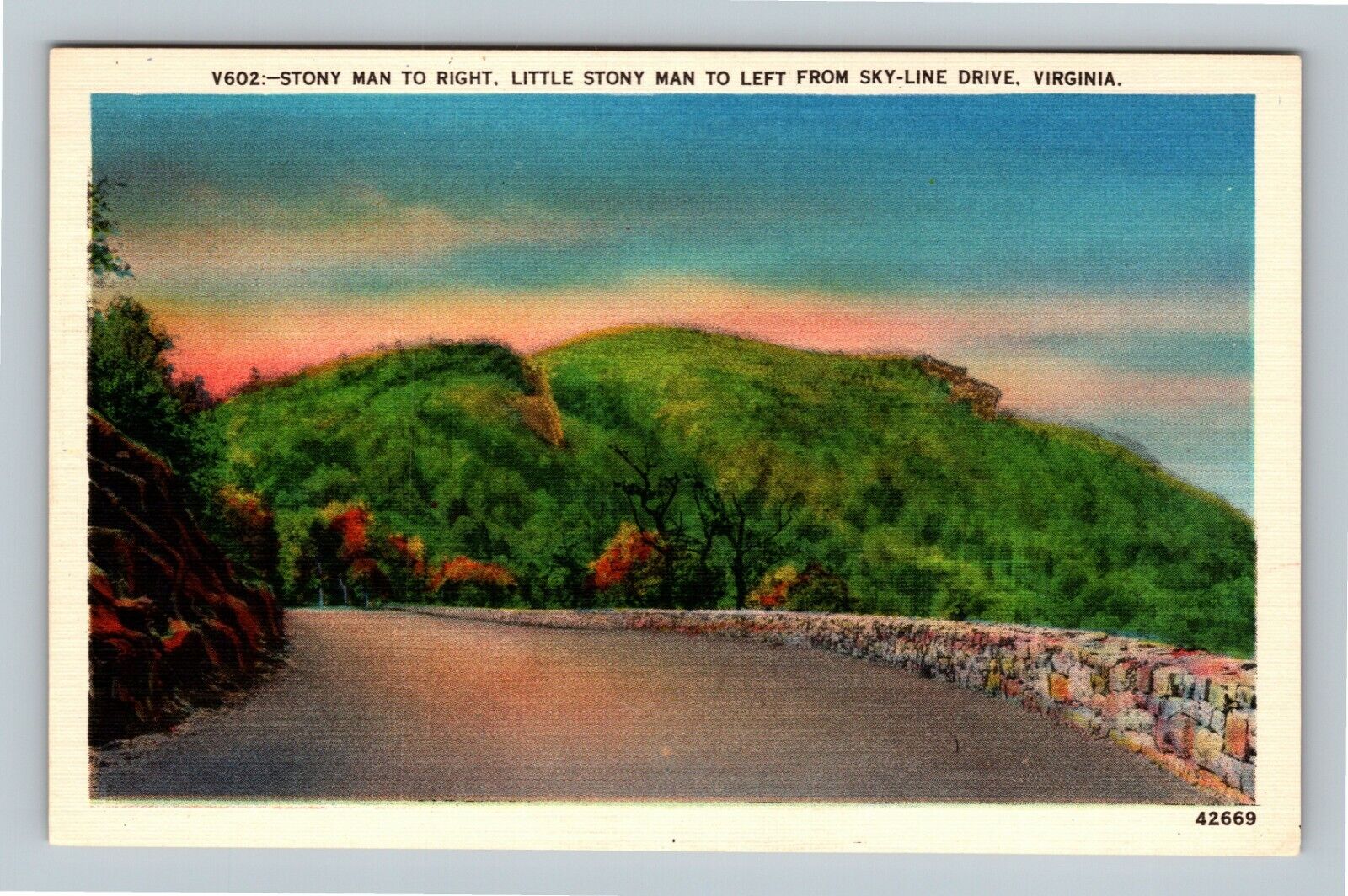 Skyline Drive VA Stony Man, Little Stony Man, Virginia Vintage Postcard