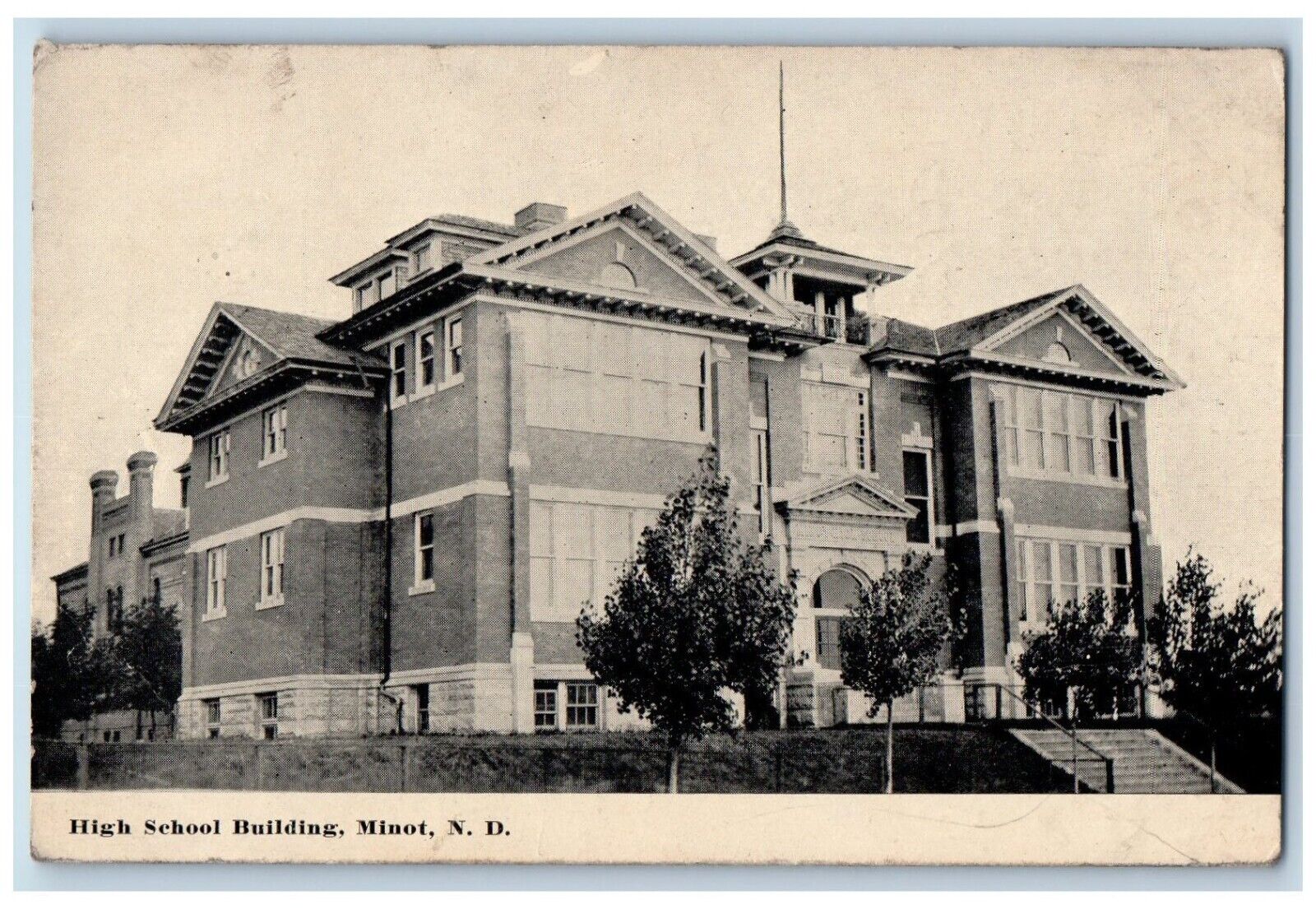 Minot North Dakota Postcard High School Building Exterior c1910 Vintage Antique