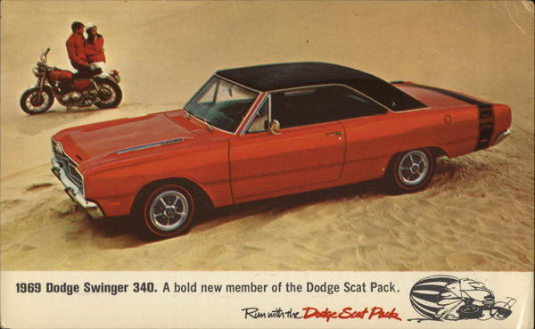 Cars 1969 Dodge Swinger 340 Dodge Chrome Postcard Vintage Post Card