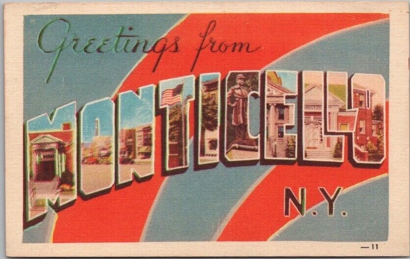 1940s MONTICELLO, New York Large Letter Postcard - Dexter Press LINEN / Unused