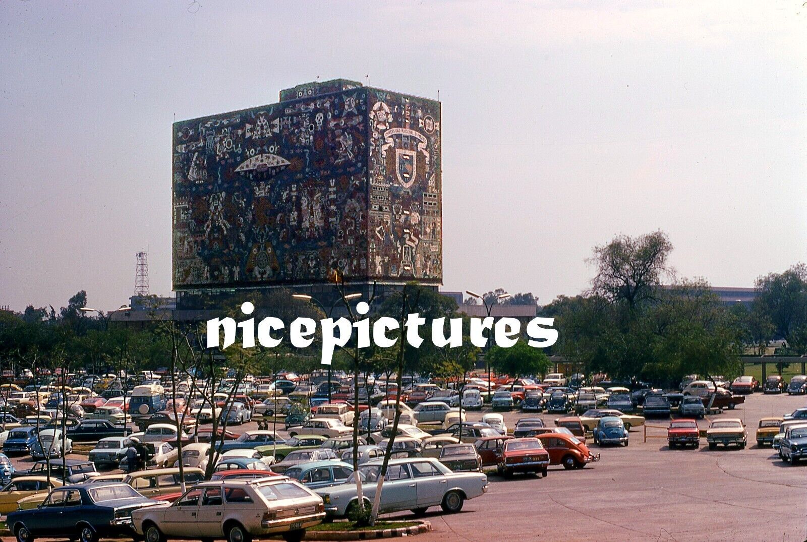 1970s Original slide - Hundreds of Cars Parking lot Mexico City University