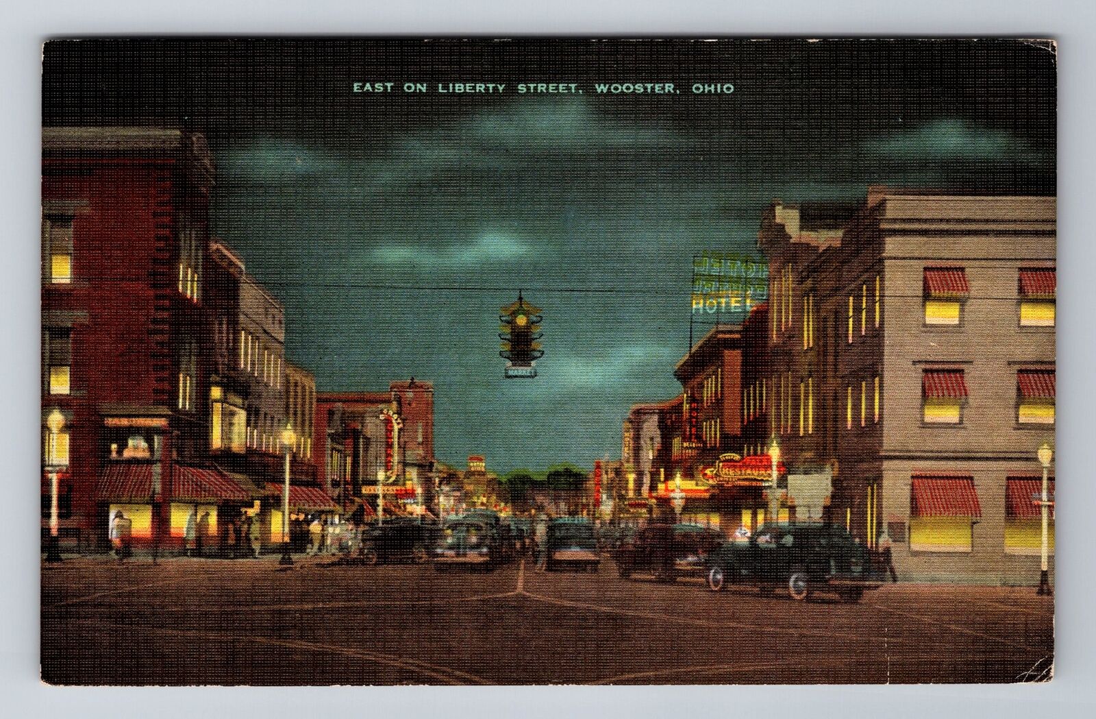 Wooster OH-Ohio, East on Liberty Street, Antique Vintage Souvenir Postcard