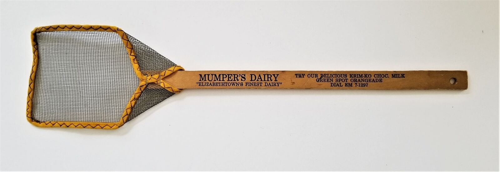 vintage MUMPER\'S DAIRY elizabethtown pa FLY SWATTER milk orangeade wood metal