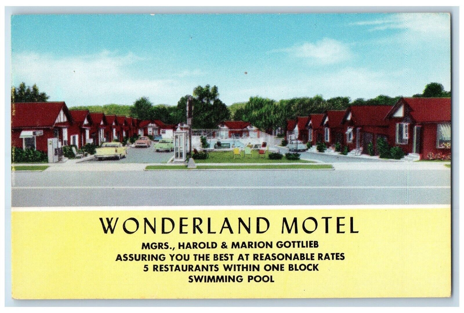 c1940 Wonderland Motel Mgrs Harold Marion Gottlieb Vintage FL Antique Postcard