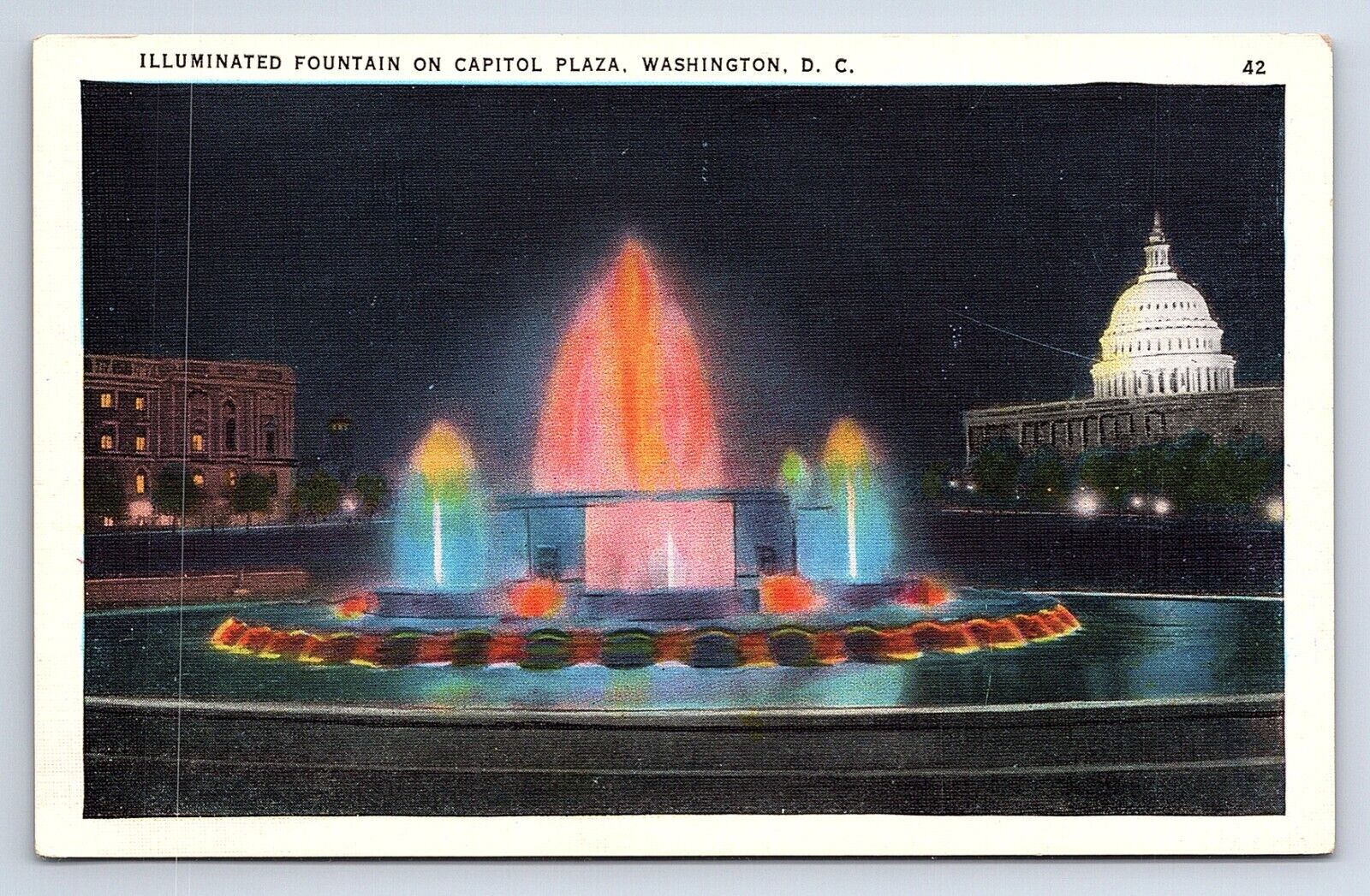 Postcard Illuminated Fountain Capitol Plaza Washington DC