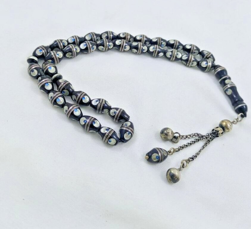 Antique 33 prayer beads yemeni natural black  beads يسرمكاوي makkawi coral #MD76