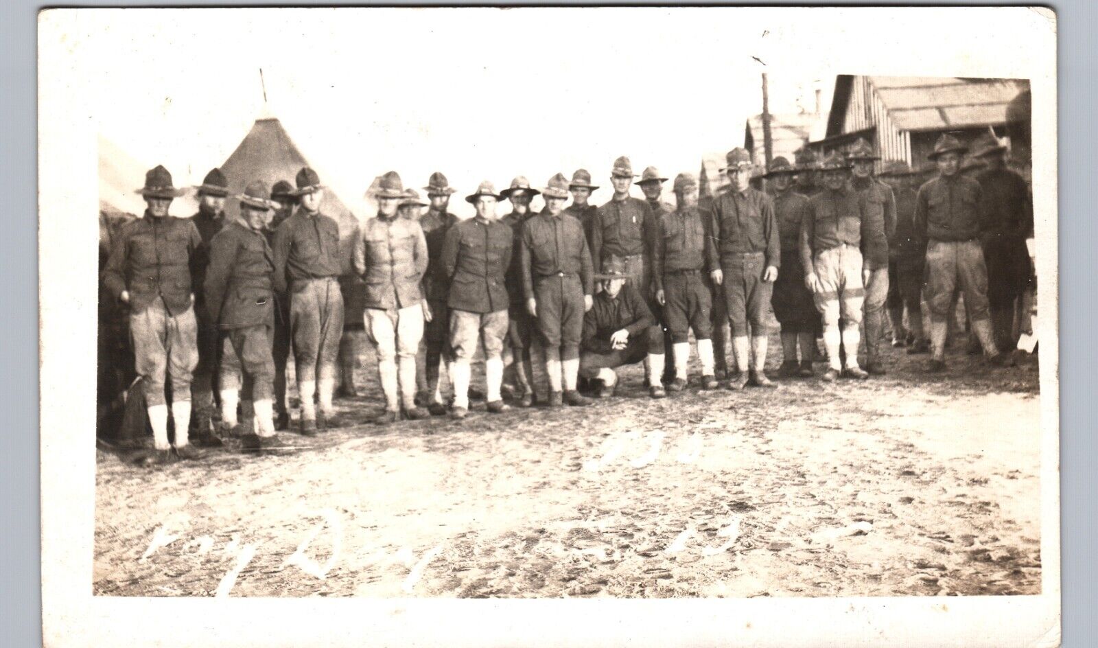 CAMP SOLDIERS IN ROW atlanta ga real photo postcard rppc georgia army guard ww1