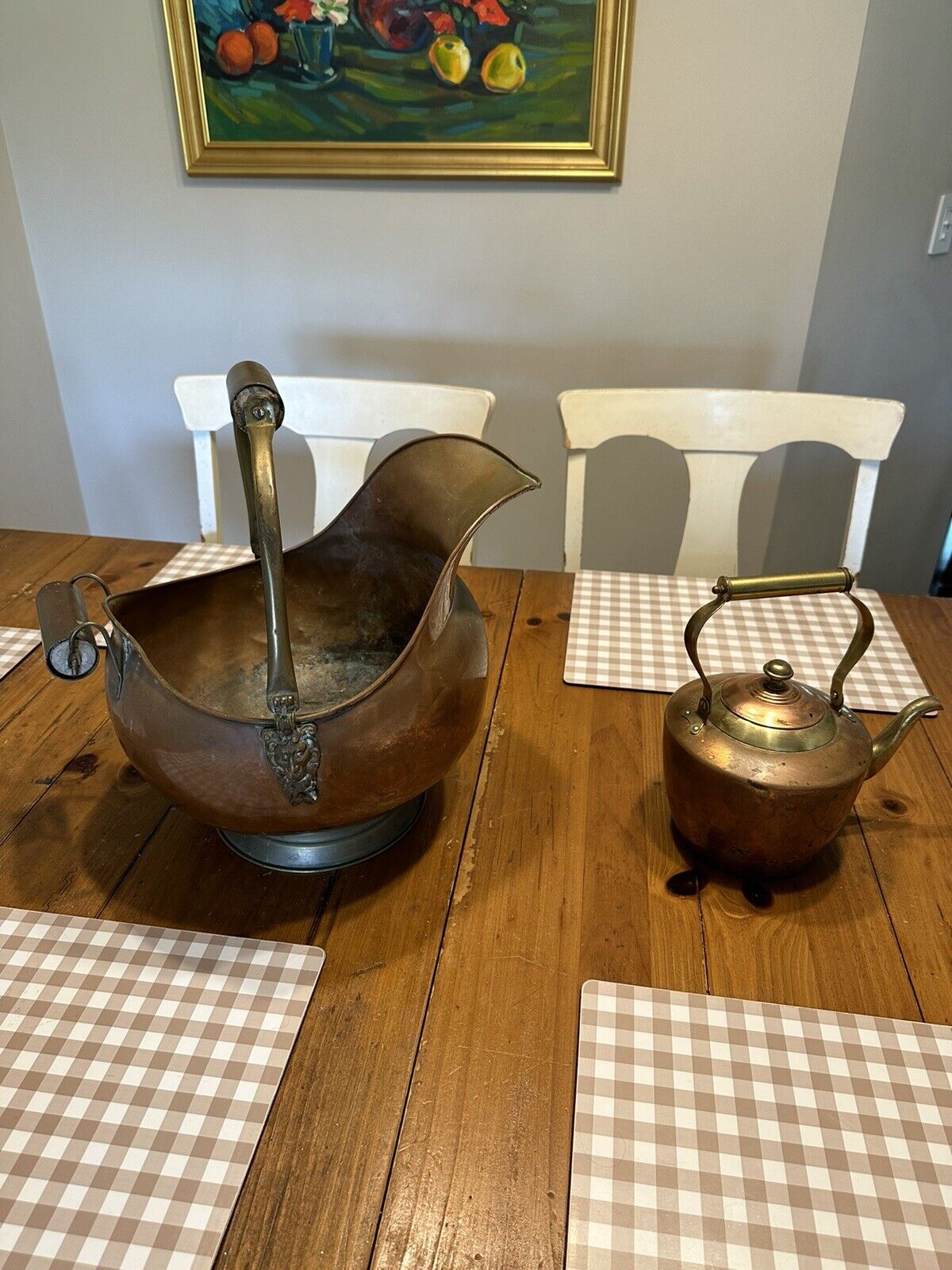Antique Vintage Copper Coal Ash Scuttle Bucket/Pot/Planter With Free Tea Pot