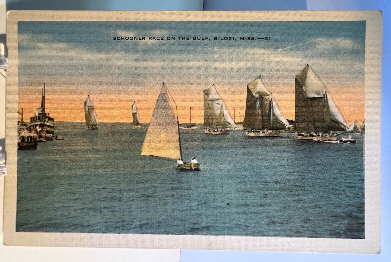 Postcard MS Schooner Race On The Mississippi Gulf Coast Yachts - Linen