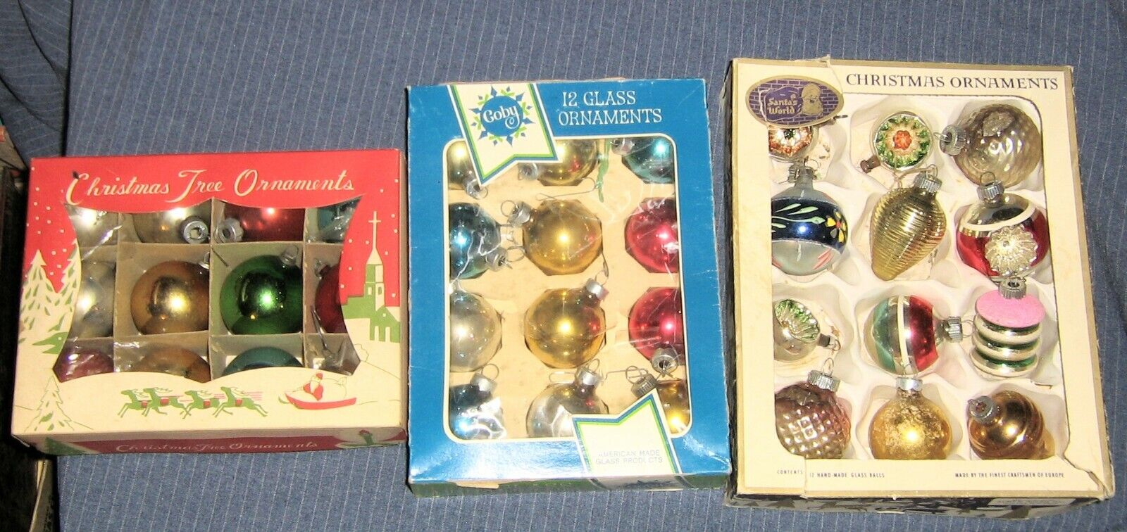 Vintage Lot 3 Boxes Christmas Ornaments,Glass Bulbs,Coby,Made Japan,Kurt Adler