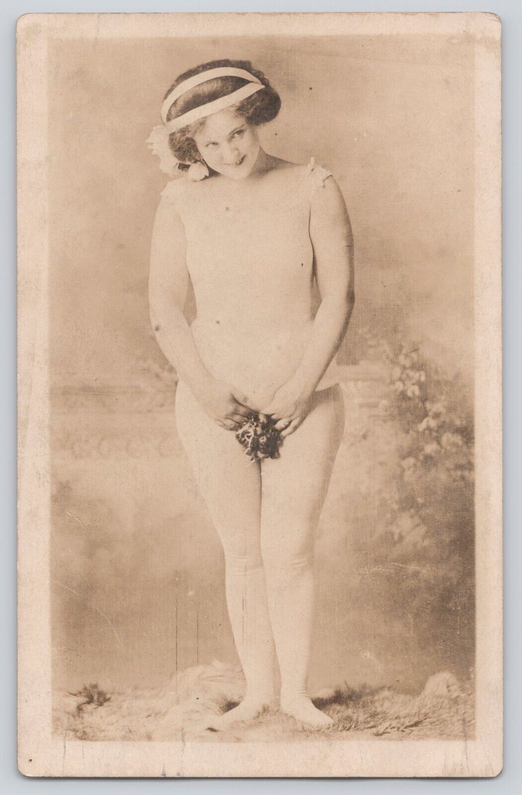 Postcard RPPC Photo Risqué Suggestive Flirty Young Lady Vintage Antique