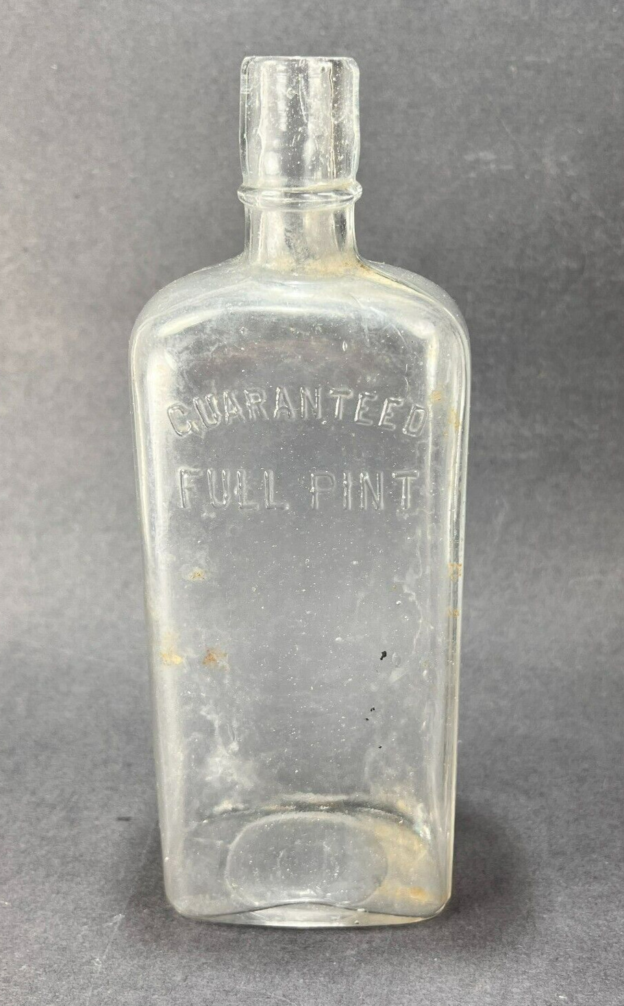 Antique Guaranteed Full Pint  Baltimore Oval Flask Clear Glass Bottle 1900\'s