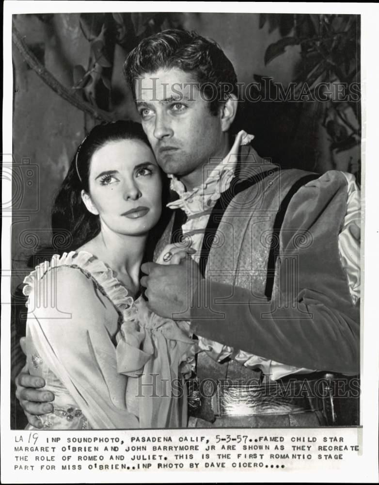 1957 Press Photo Margaret O\'Brien, John Barrymore Jr. as Romeo and Juliet in CA
