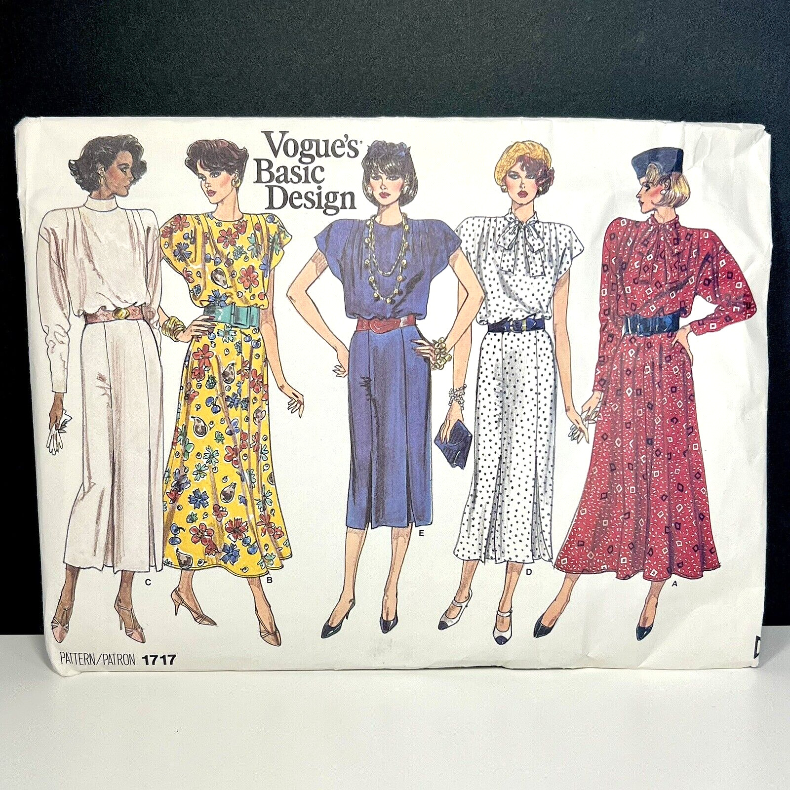 80\'s Vogue Basic Design Classic Dress 5 Variations Sewing Pattern 1717 UNCUT