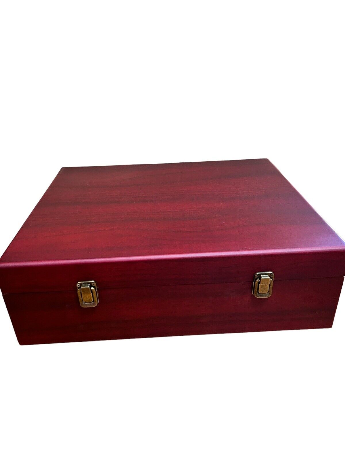 Large Wooden Box Case Latching Lid Mahogany Memory Keepsakes Decorative Sturdy